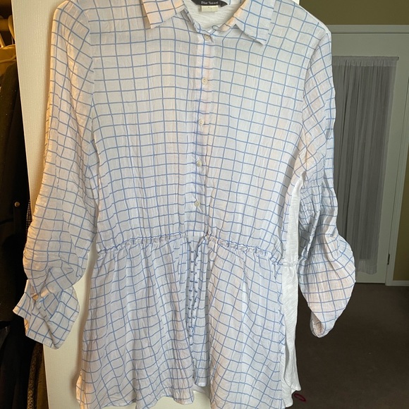 Blue tassel checkered button up shirt from Anthropologie size M - Picture 2 of 6